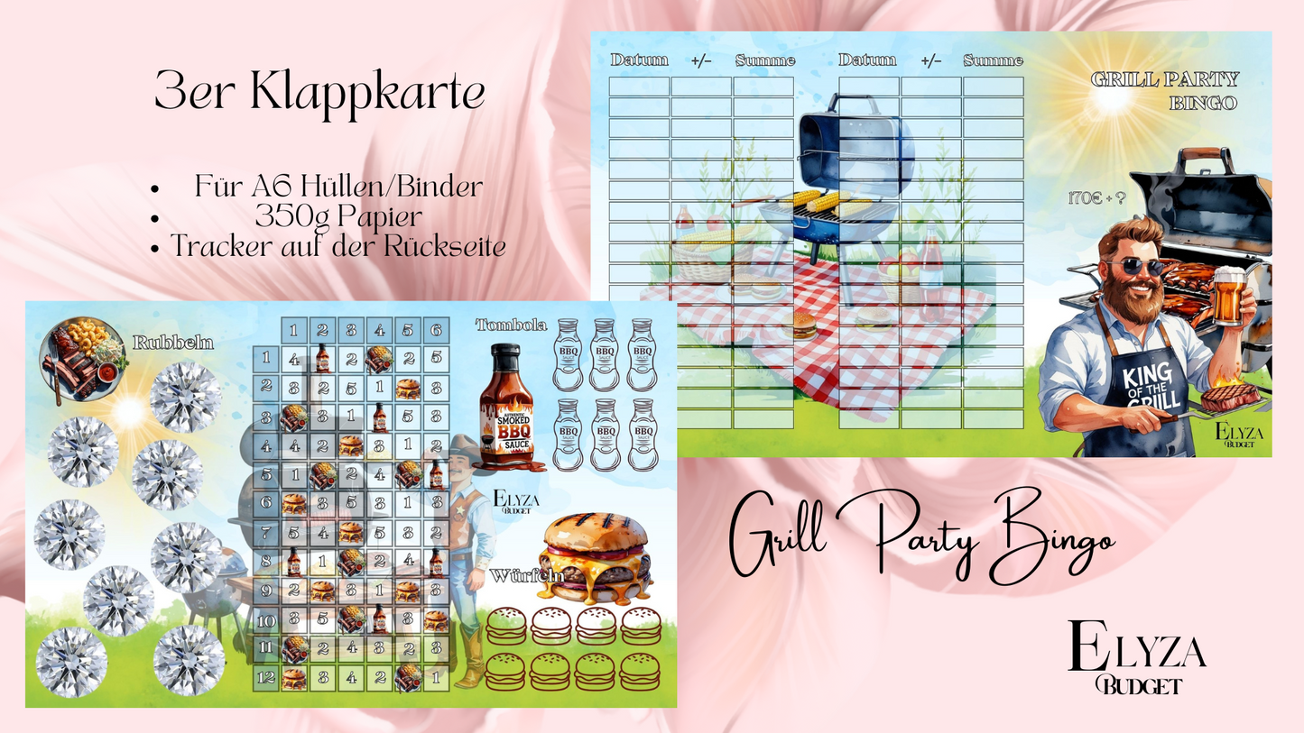 Dreier Klappkarte Grill Party Bingo